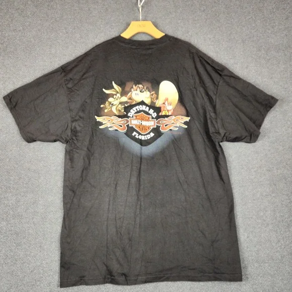 Vintage Harley Davidson Looney Tunes Taz Daytona Florida T-Shirt Mens XXL Black - Picture 3 of 9